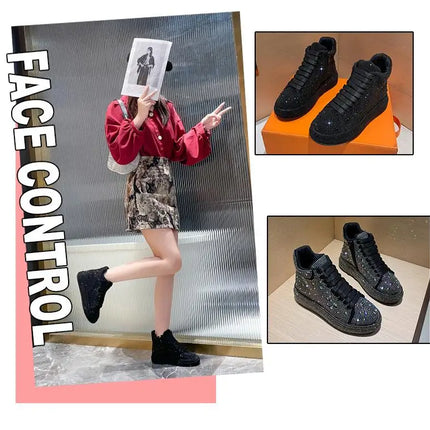 Designer Platform Sneakers Full Diamond Luxury Shoes Versatile Flat Bottom High-top Casual Skateboard Shoes Zapatos De Mujer