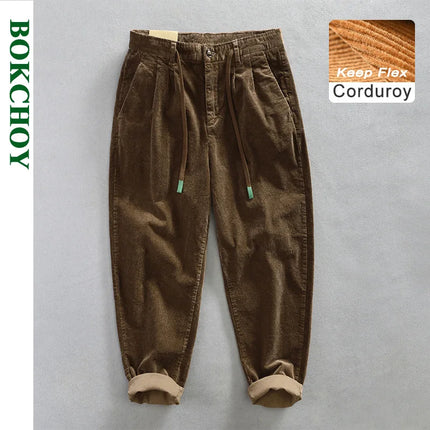 Autumn Winter Classic Cotton Corduroy Casual Mens Pants Comfortable Retro Big Pocket Drawstring Cargo Trousers AZ324
