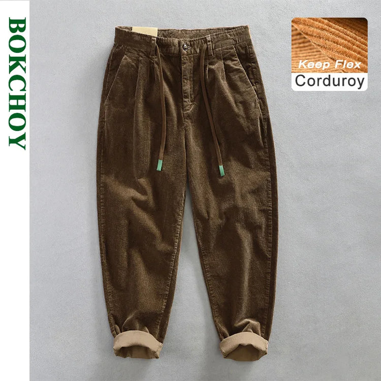 Autumn Winter Classic Cotton Corduroy Casual Mens Pants Comfortable Retro Big Pocket Drawstring Cargo Trousers AZ324