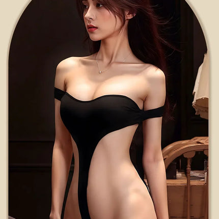 Sexy, tempting, striptease, sexy lingerie; one-shoulder backless bodysuit; slit sexy women's clothing; sexy women' bodysuit.