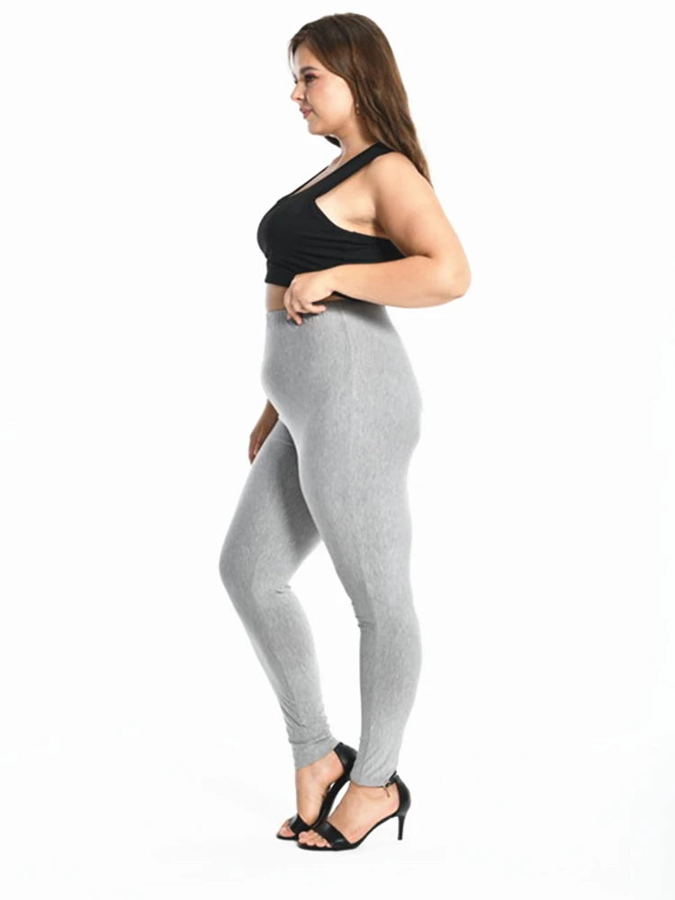 Solid Candy Color Leggings For Women 7XL 6XL 5XL Modal Cotton Large Size Ankle Legins Pants Grey Black White Pink Red Purple PlatiNum