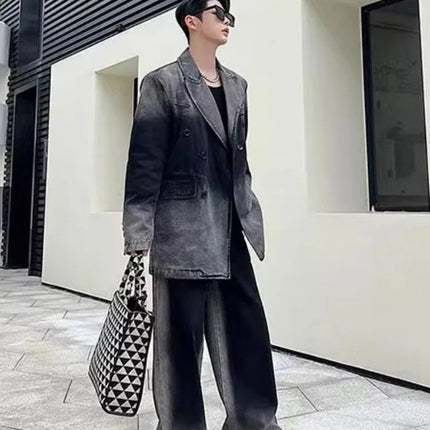 Mens Vintage Loose Fit Hip Hop Denim Jacket Straight Jeans Two Piece Set Spring Autumn Casual High Street Designer Mens Sets PlatiNum