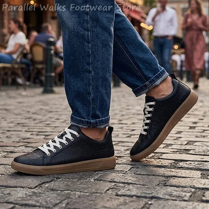 Mens Embossed Texture Casual Sneakers Lace Up Breathable Gum Sole Flat Walking Skateboard Shoes Luxury Design Footwear for Men
