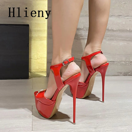 Hlieny 2026 Sexy Summer Style 16cm High Heel Buckle Strap Sandals Women Peep Toe Nightclub Party Stripper Shoes Plus Size 45 46