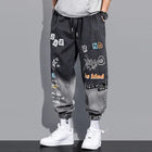 Men's Distressed Denim Pants Cuffed, Artistic Gradient Harem Jeans, Oversized Hip Hop Trousers for Spring Fall Versatile Outfits PlatiNum