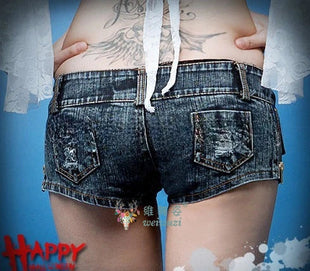 Charming Button Low Waist Denim Shorts Women Clothing Fashion Jeans Super Shorts NightClub DJ Pole Dance DS Party Hot Pants PlatiNum