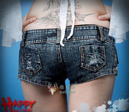 Charming Button Low Waist Denim Shorts Women Clothing Fashion Jeans Super Shorts NightClub DJ Pole Dance DS Party Hot Pants PlatiNum