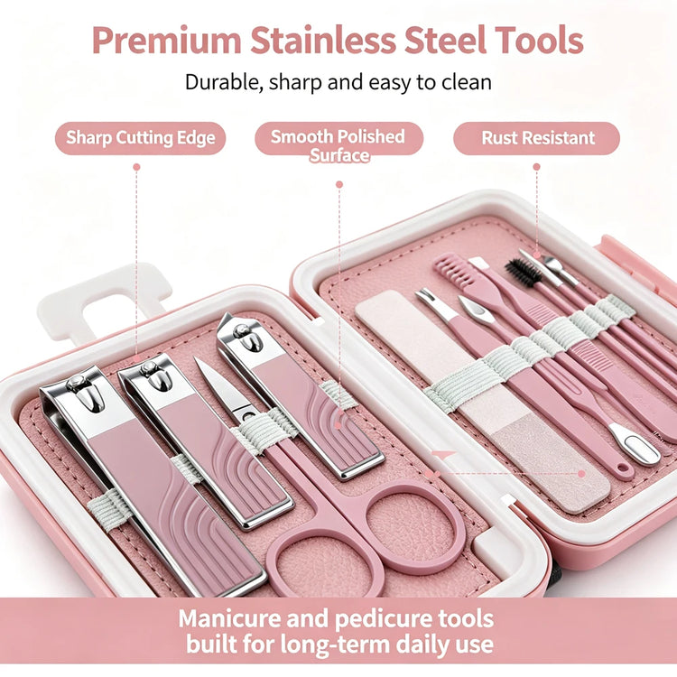 12 Pcs Manicure Set Stainless Steel Nail Clipper Kit with Travel Case Pedicure Grooming Tools 12 in 1 Portable Nail Care Durable Toenail Trimmer Fingernail Cutter for Thanksgiving Team Employee Appreciation Holiday Present