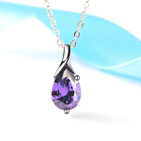 S925 Sterling Silver Necklace Angel Tears Crystal Red Pendant Necklace for Woman Charm Jewelry Gift PlatiNum