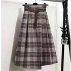 Korean Women Fashion Leisure Plaid Woolen Skirt Autumn Winter New High Waist Mid-Long Irregular Wool Skirts Femme Large Size 4XL PlatiNum
