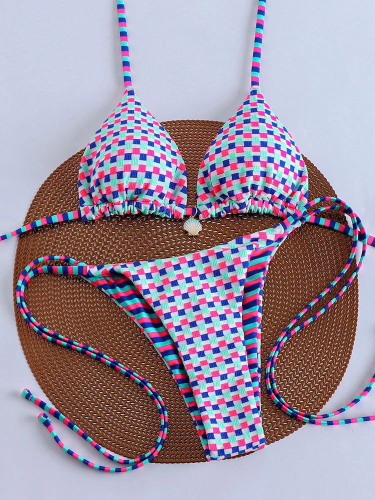 Micro Bikini 2026 Donna Costumi da Bagno Push-Up Sexy Set Bikini Brasiliano Halter Biquini Tinta Unita Abbigliamento Mare Estivo