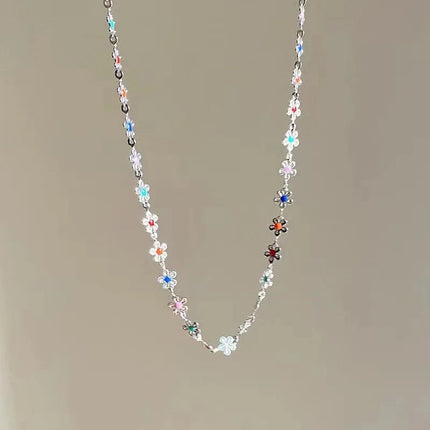 Fashion Enamel Colorful Little flower Choker Necklace For Women Girls Vacation With Jewelry Accessories PlatiNum
