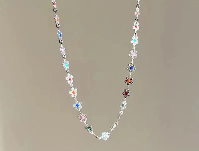 Fashion Enamel Colorful Little flower Choker Necklace For Women Girls Vacation With Jewelry Accessories PlatiNum