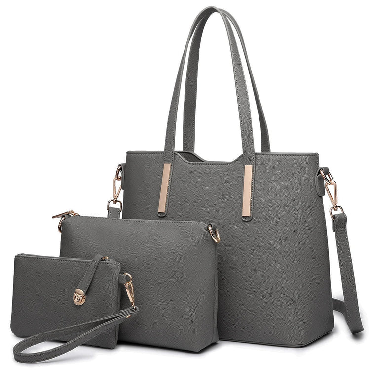 Miss Lulu WOMEN'S Shoulder bag Set 3 Piece Large Handle bag Carry bag Tote Bag Women handbag Comfortable PlatiNum