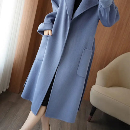 100% Wool Coat Women's Wear 2026 Autumn/Winter Fashion Temperament Double sided Cashmere Coats with Belt Elegant Long Overcoat