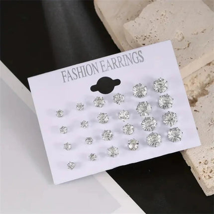 Set da 12 paia di orecchini a bottone in acciaio inossidabile color argento CZ con boccioli di pietre preziose orecchini rotondi accessori per gioielli unisex platinumshop