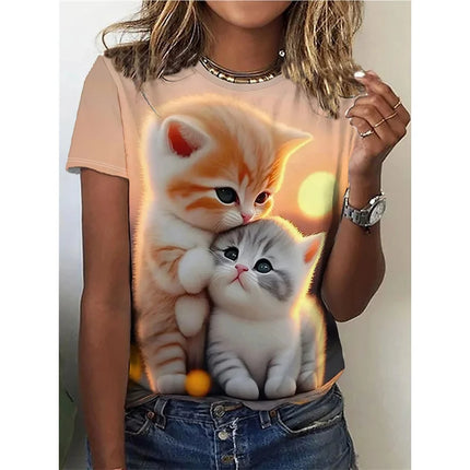 Funny Cat Model T-Shirt for Women Cute Animal 3D Printed Short Sleeve Summer Oversized T-shirt O-Neck Top Tees Streetwear