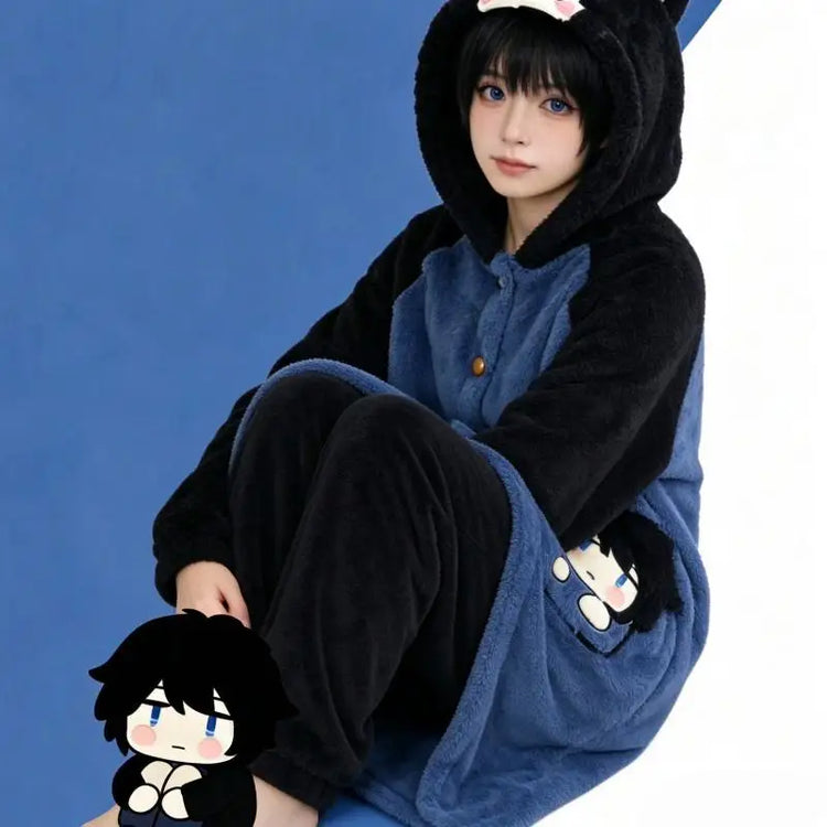 Demon Slayer Kanroji Mitsuri Tokito Muichiro Women Autumn Winter Loungewear Coral Fleece Robe  Love Hashira Cosplay Home Pajamas
