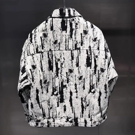 Winter Fashion Mens Down Coat Personality Printed Single Breasted Casual Outerwear Long Sleeve Loose Fit Warm Designer Jacket