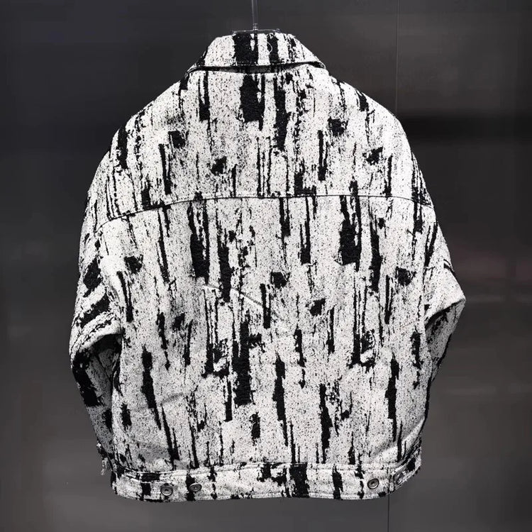 Winter Fashion Mens Down Coat Personality Printed Single Breasted Casual Outerwear Long Sleeve Loose Fit Warm Designer Jacket