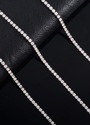Sparkly Cubic Zirconia Tennis Necklace for Women Rhinestone Choker Minimalist Crystal Chain Stainless Steel Jewelry Accessories PlatiNum
