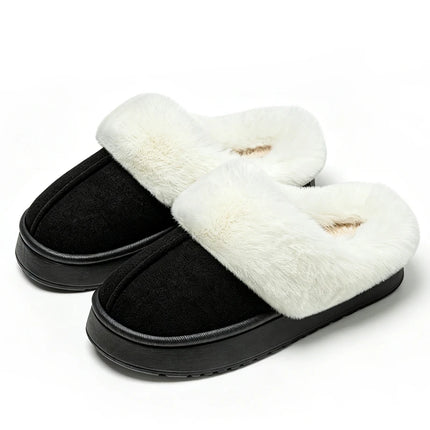 Winter Soft Fluffy Thick Soled Warm Slippers Women's Comfortable Living Room Fuzzy Lined Shoes Faux Suede Home Pantuflas Mujer