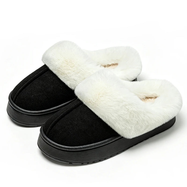 Winter Soft Fluffy Thick Soled Warm Slippers Women's Comfortable Living Room Fuzzy Lined Shoes Faux Suede Home Pantuflas Mujer