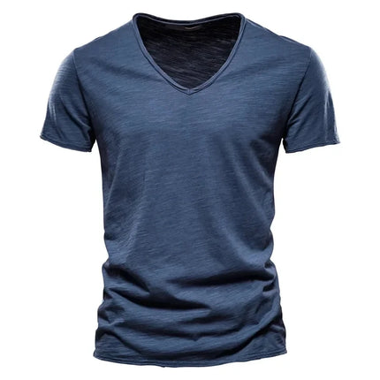 2025 New Brand Quality 100% Cotton Men's V-Neck T-Shirt Fashion Design Slim Fit Men's T-Shirt Top Tees Short Sleeve Men T Shirt