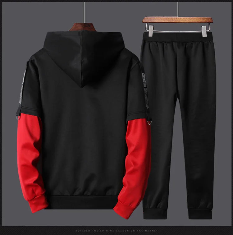 Men Tracksuit Sweat Suits Mens Patchwork 2 Piece Hoodie+Pants Set Hip Sweatpants Hop Fashion Streetwear Sports Clothing Set 4XL