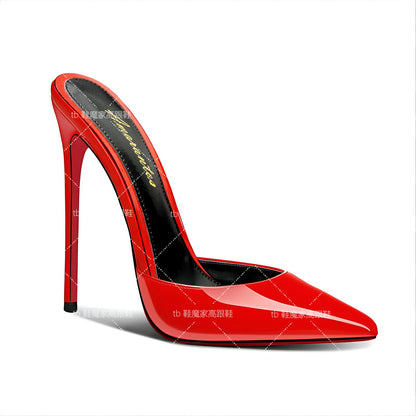 2025 New Black Baotou Sandals for Women, Pointed High Heels,Ultra fine Heels,One Word Back Empty Half Slippers for External Wear