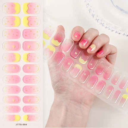 1Sheet Cured Gel Nail Strips Sticker Long-Lasting Nail Polish Strips Wraps Full Cover Gel Nail Art Stickers UV/LED Lamp Required