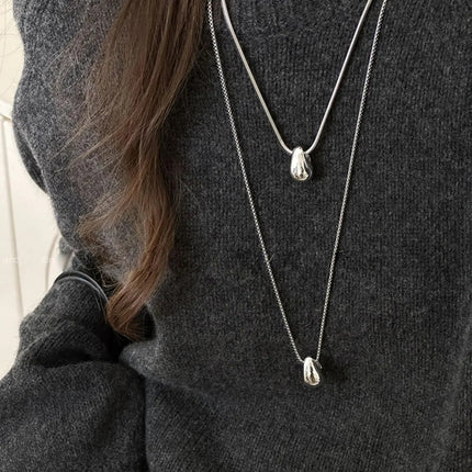 Real 925 Sterling Silver Minimalist Water Drop Pendant Chain Necklace for Women Classic Fine Jewelry Personality Accessories PlatiNum