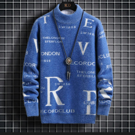New Men's Blue Pullover Sweater American Classic Men's Black Sweater Color Blocked Warm Top Fashionable Men's Clothing 2025 New