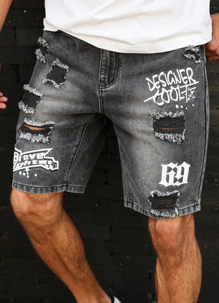 Pantaloncini effetto consumato da uomo all'ingrosso, jeans alla moda, stile casual estivo, vita media, colore chiaro, tessuto