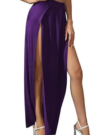 Nuova gonna elastica a vita alta da donna tinta unita spacco alto laterale vestibilità ampia assorbimento del sudore gonna lunga da spiaggia stile street