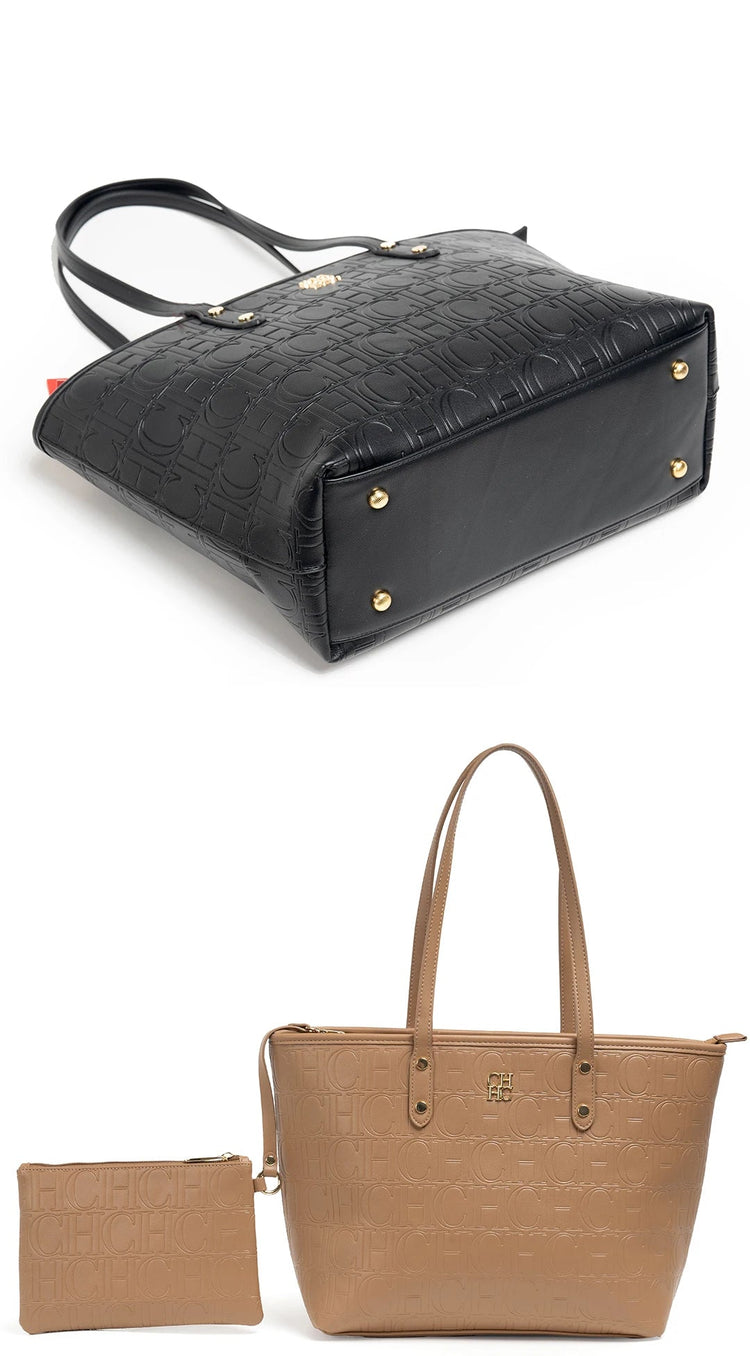 CH 2026 New Embossed Tote Bag Set 2Pcs Large Capacity Shoulder Bag with Pouch Luxury Designer Handbag for Women PlatiNum