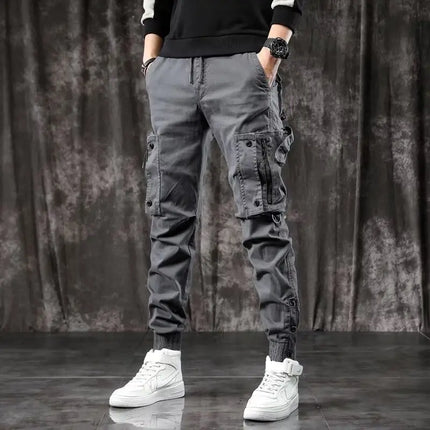 Men's High End Functional Cargo Pants Slim Fit Tapered Leg Spring Autumn Utility Workwear Design Elastic Cuff Sports Pants