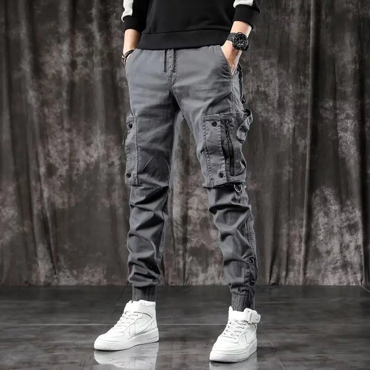 Men's High End Functional Cargo Pants Slim Fit Tapered Leg Spring Autumn Utility Workwear Design Elastic Cuff Sports Pants