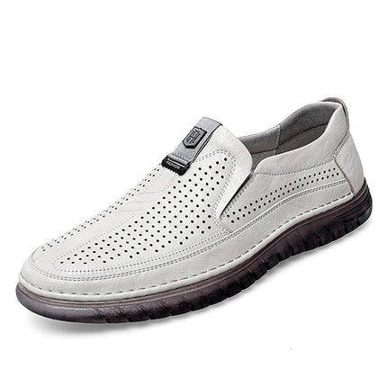 Scarpe estive in pelle traforata bianca scarpe Slip on da uomo in vera pelle scarpe Casual comode da uomo mocassini comodi da uomo
