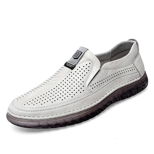 Scarpe estive in pelle traforata bianca scarpe Slip on da uomo in vera pelle scarpe Casual comode da uomo mocassini comodi da uomo