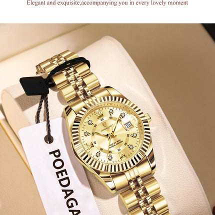POEDAGAR Orologio da polso da donna alla moda Impermeabile Data luminosa Orologi da donna eleganti Orologio al quarzo in acciaio inossidabile per donna Reloj platinumshop