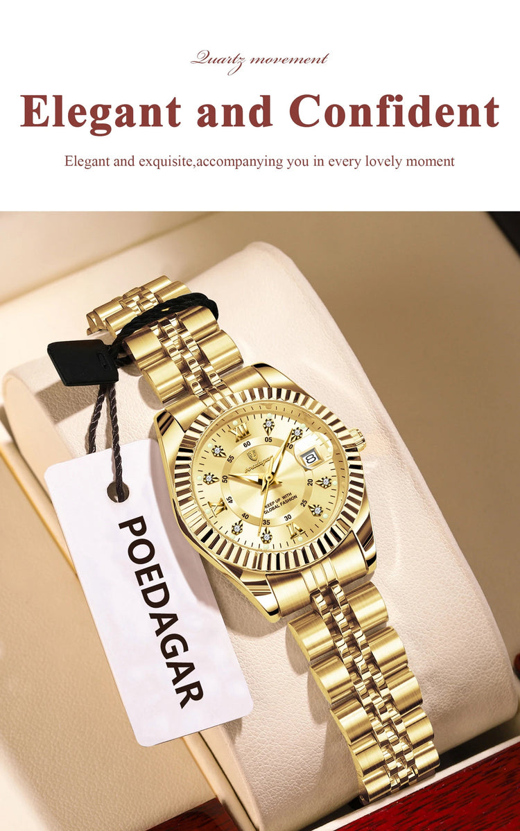 POEDAGAR Orologio da polso da donna alla moda Impermeabile Data luminosa Orologi da donna eleganti Orologio al quarzo in acciaio inossidabile per donna Reloj platinumshop