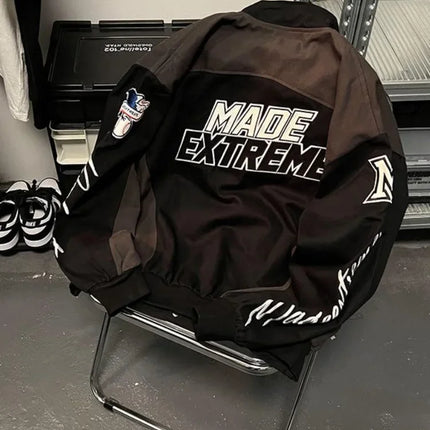 Gmiixder American Street Racing Jacket Men Women Cool Niche Embroidery Motorcycle Baseball Uniform Unisex Punk Letter Streetwear