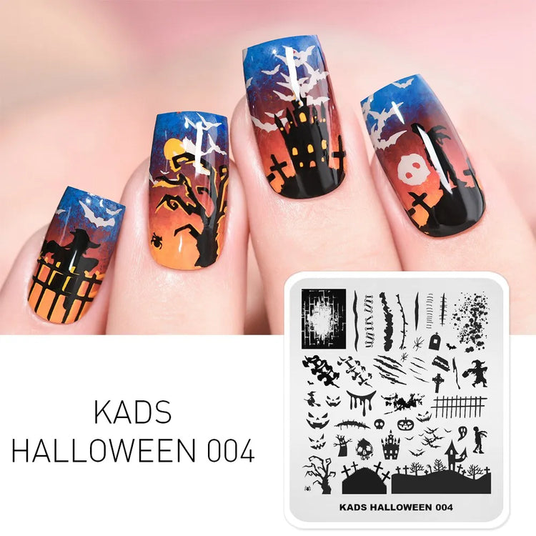 KADS Halloween Nail Stamping Plates skull Pumpkin Bat Template Stencils Nail Art Stamp Image Plate Manicure Nail Print Tool
