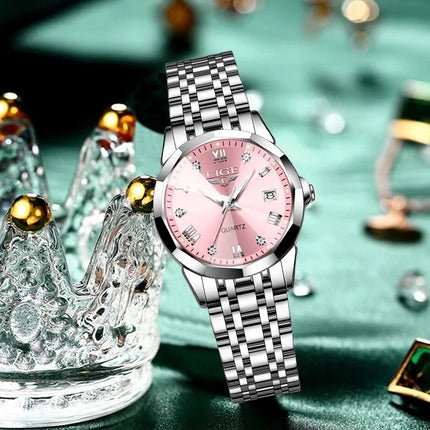 LIGE Elegante Orologio da Polso da Donna Ultrasottile in Stile Nordico Semplice con Movimento al Quarzo, Bracciale in Acciaio Inossidabile alla Moda platinumshop