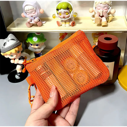 Travel Makeup Storage Bags New Mesh Coin Purse Simple Portable Mini Bag Multi-purpose Square Bag Double-layer Zipper Card Holder PlatiNum