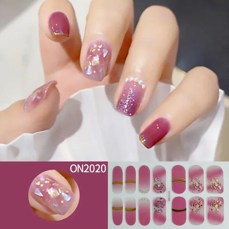 14Tips 3D Flowers Gradient Color Adhesive UV Gel Nail Stickers Fashionable Marble Pattern Nail Wraps DIY Manicure Arts Decals