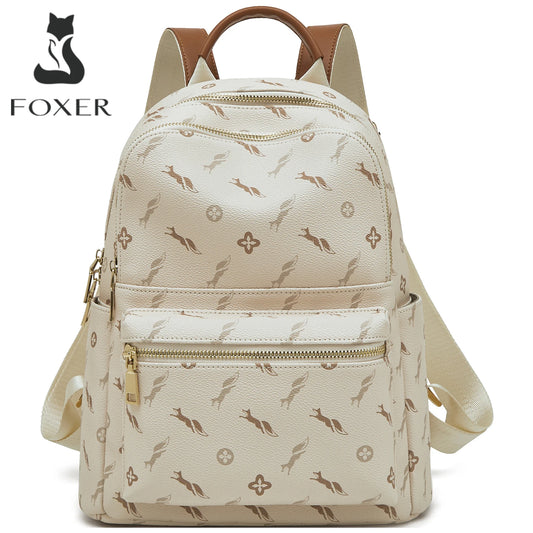 FOXER Women's Backpack Signature PVC Printing Fashion Travel Shoulder Bag Ladies Travel Rucksack Female Casual Monogram Backpack