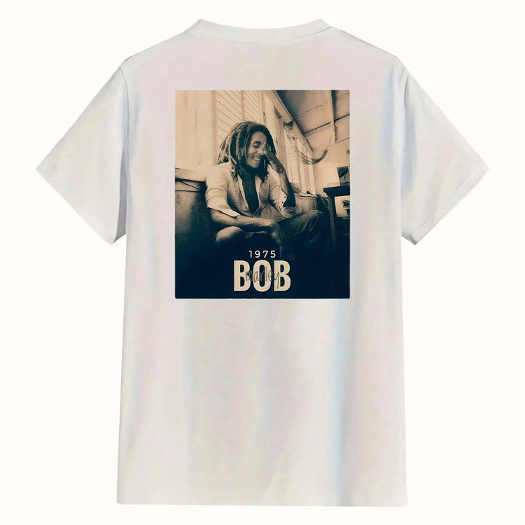 T-shirt da uomo per tutte le stagioni con motivo stampato sul retro, design Bob cantante rock hip-hop, alta qualità