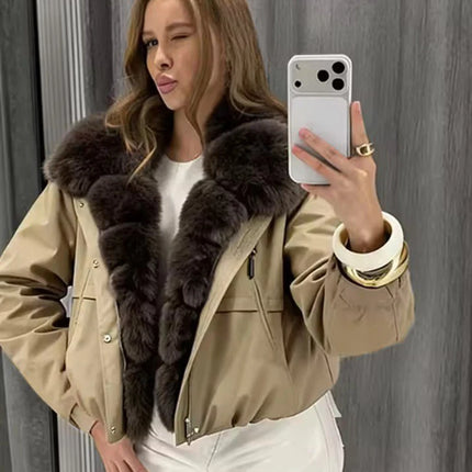 ZADORIN 2026 Detachable Faux Fur Collar Short Parka Winter Jackets Women Elegant Loose Cotton Padded Outerwear Warm Women Coats